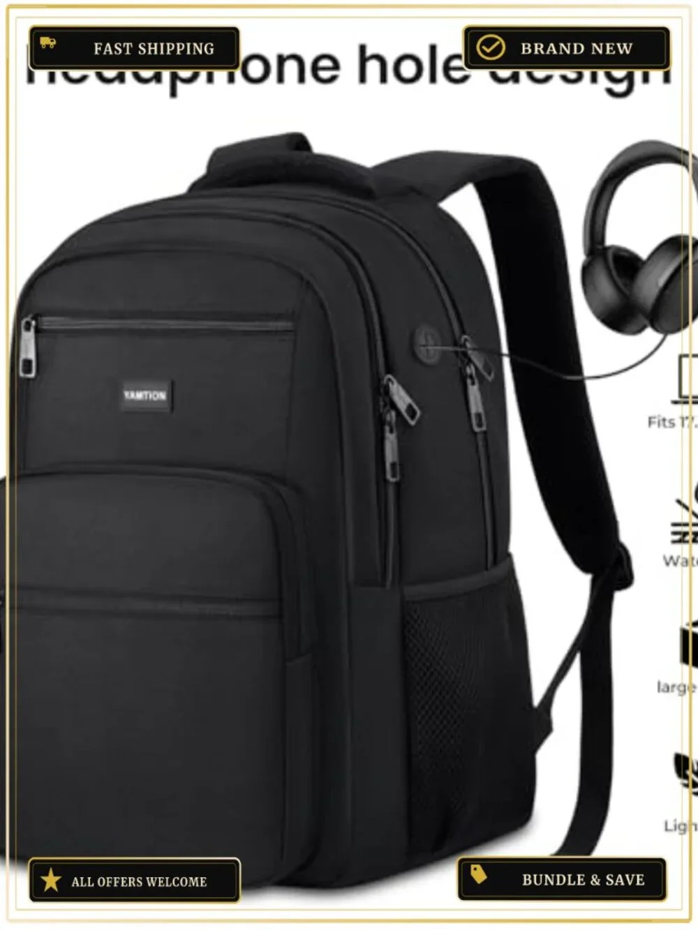 Laptop Backpack Water Resistant Polyester Bookbag for School Work Travel Fits